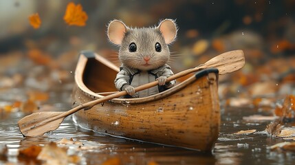 Cute mouse paddling a canoe high resolution hd photo