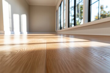 Fototapeta premium Sunlit Hardwood Floor in an Empty Room