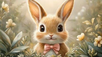 Cute rabbit sitting in flowers high resolution hd photo