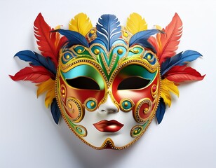 Mascara calsica de carnaval, fondo blanco neutro, estilo ultrarrealista, realista, 4k