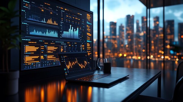 Cyber workspace with smart displays high resolution hd photo - Powered by Adobe