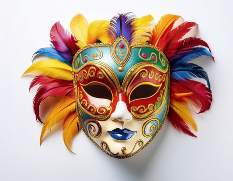 Mascara calsica de carnaval, fondo blanco neutro, estilo ultrarrealista, realista, 4k
