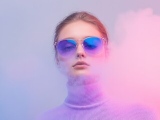 Young Woman with Sunglasses in Smoke