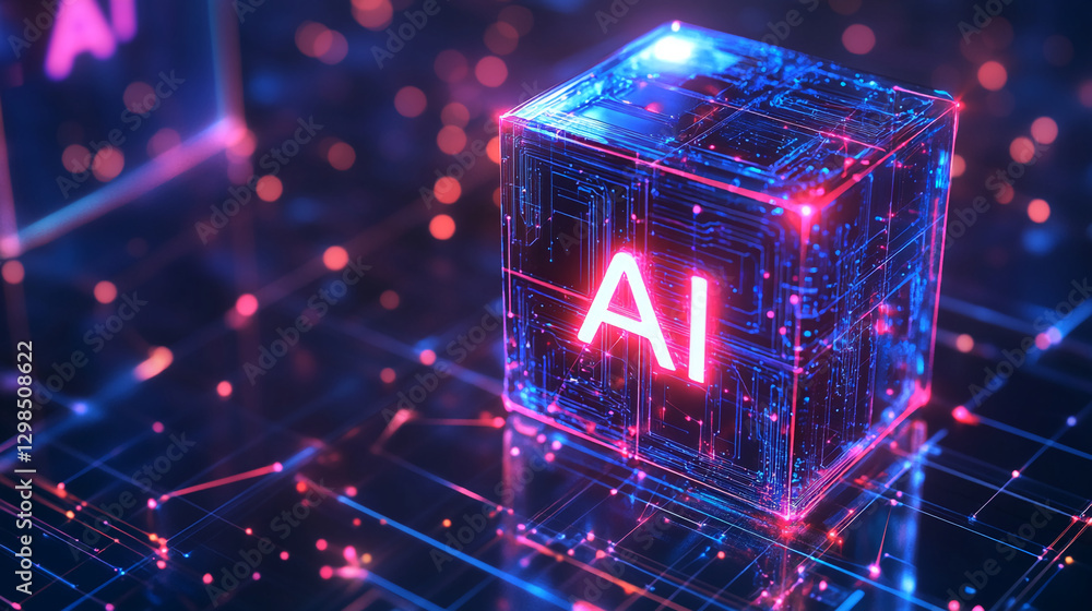 Poster A futuristic 3D cube with glowing 