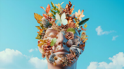 Fototapeta premium Surreal Human Face with Natural Elements and Vibrant Nature Scene