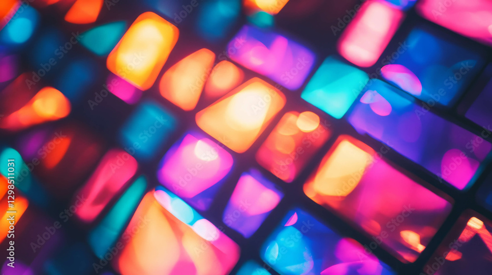 Poster vibrant stained glass window texture with geometric patterns for background design