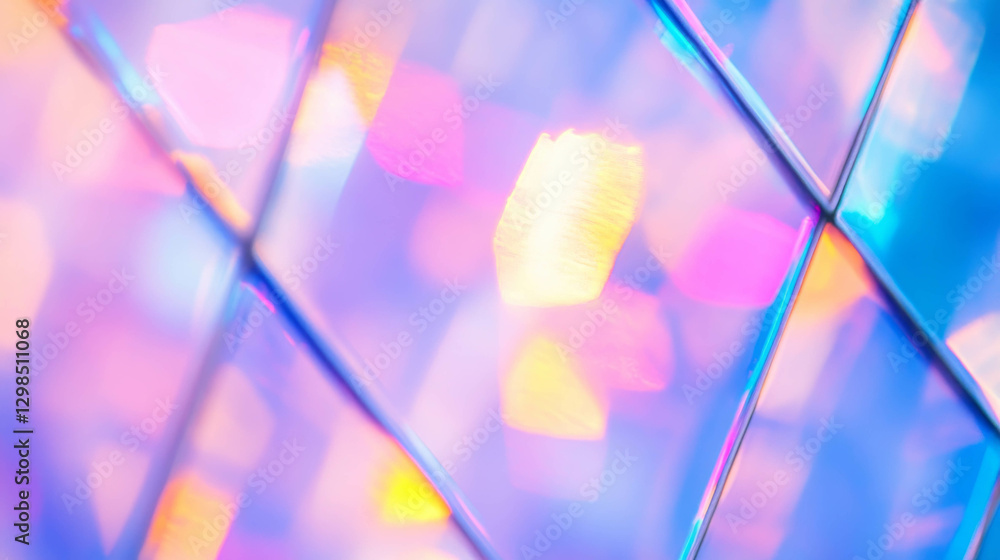 Poster vibrant stained glass window texture with geometric patterns and colorful light reflections