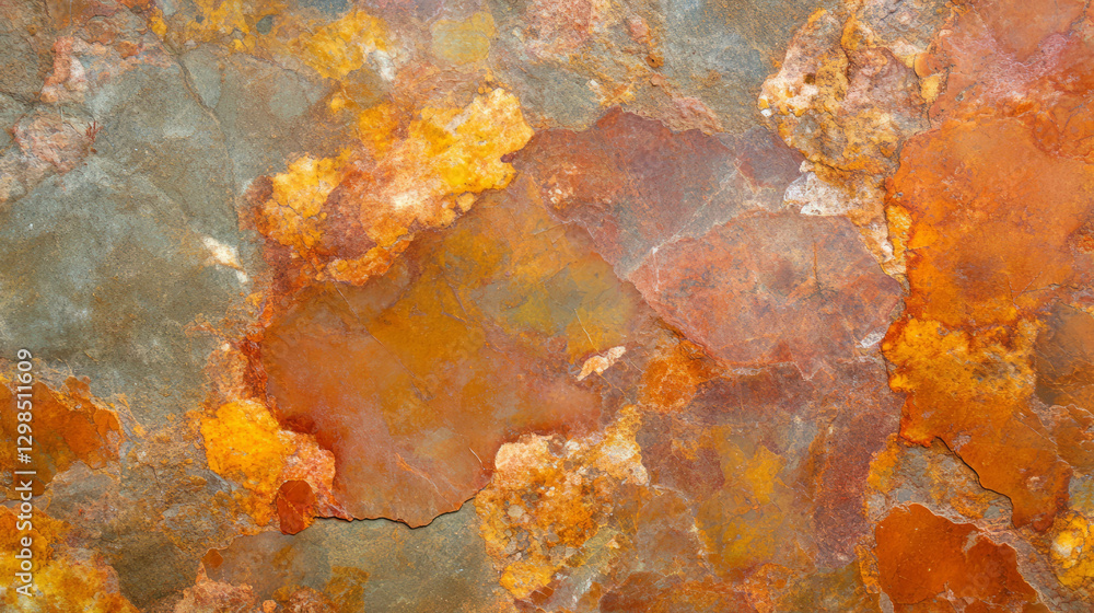 Poster natural stone texture with vibrant moss and lichen patterns for design concepts