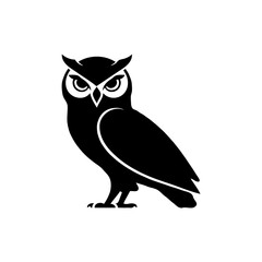 This striking black-and-white owl illustration captures the essence of minimalism and graphic art through bold, contrasting shapes and a simplified design. The owl’s silhouette, with sharp edges and c