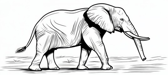 Black and White Vector Outline of an Elephant on a White Background, Coloring Page for Kids