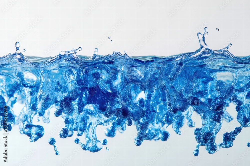 Aufkleber Bubbles and splashes create a vibrant display in clear blue water against a light background. Generative AI
