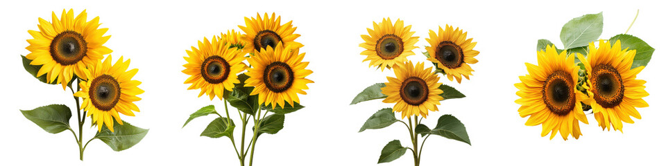 Obraz premium Vibrant and cheerful yellow sunflowers blooming in a lush pastoral summer field The sunflowers stand tall their faces lifted towards the sun creating a beautiful and serene natural landscape