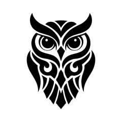 This striking stylized owl logo combines tribal art influences with modern minimalist design. Featuring sharp angles and geometric shapes, the owl’s abstract face is simplified into an iconic silhouet