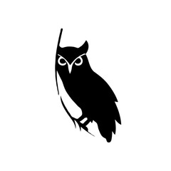 Fototapeta premium This striking minimalist owl illustration captures the essence of nocturnal wisdom through a sleek, modern design. Rendered in black and white, the owl is presented in a simplified, geometric silhouet