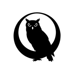 This striking minimalist owl logo embodies the essence of simplicity and wisdom, captured in a bold, monochrome design. Featuring a clean, circular composition, the owl is represented in silhouette, w