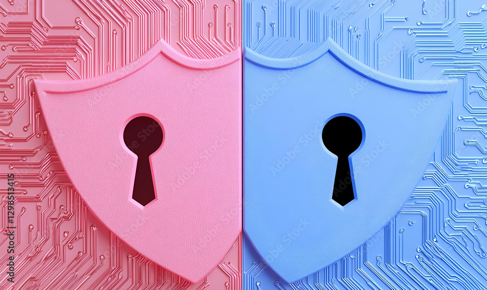 Poster dual shield design with keyhole symbolizing security and protection