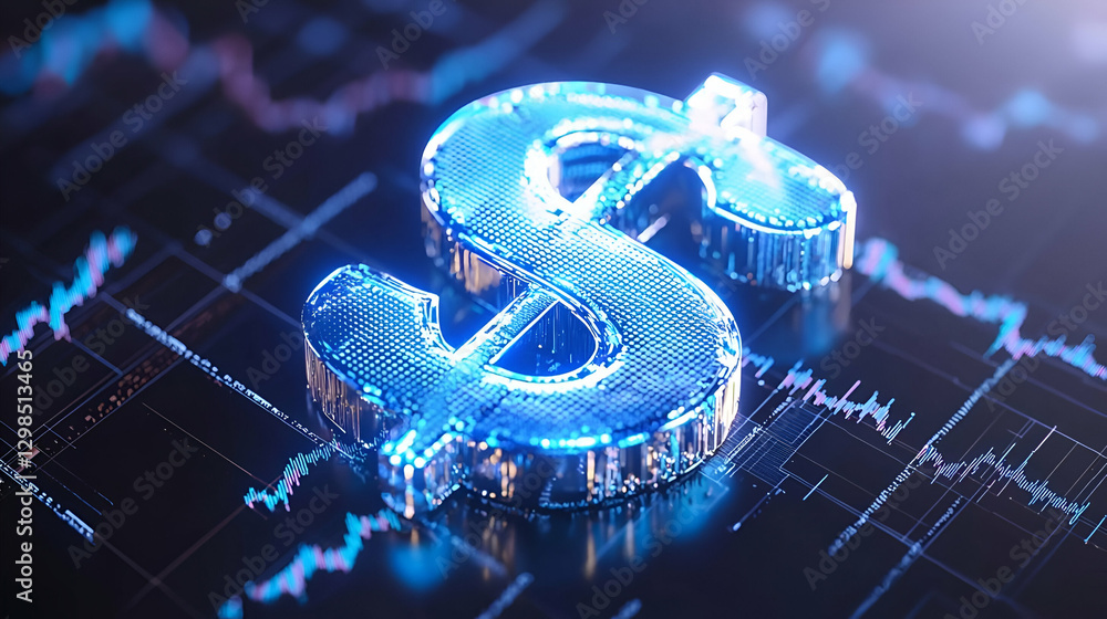 Poster Digital Dollar Sign with Financial Graphs and Data Visualization