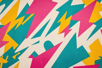 Bright geometric pattern featuring bold colors and dynamic shapes on a textured background. Generative AI