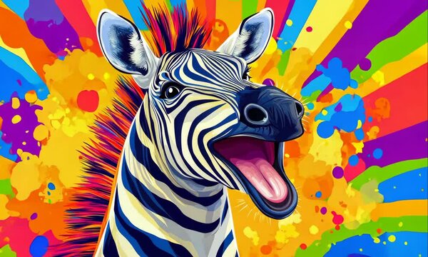 crazy zebra on colorful vibrant background illustrated animation