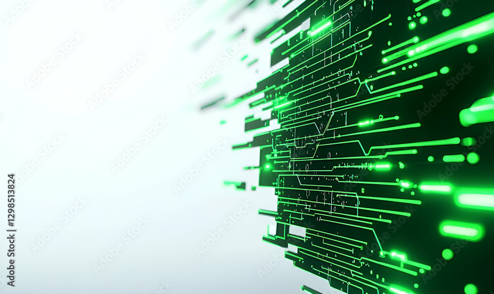 Poster abstract digital technology background with green circuit lines