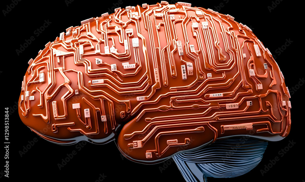 Poster futuristic brain design with circuit patterns and technology elements