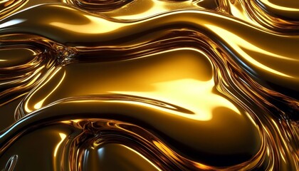 Liquid Gold, Molten Texture, 3D Render. Gold Surface. Abstract Background with Soft Wavy Pattern.