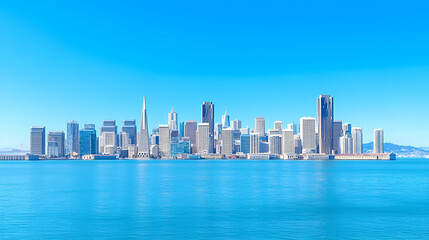 Fototapeta premium Panoramic View of a Vibrant City Skyline Under Clear Blue Sky