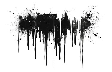Black ink splash creates dramatic effect with drips and splatters, perfect for artistic backgrounds or design elements. isolated splash enhances creativity and visual impact