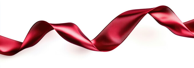 Red fluttering satin ribbon, isolated on a white background