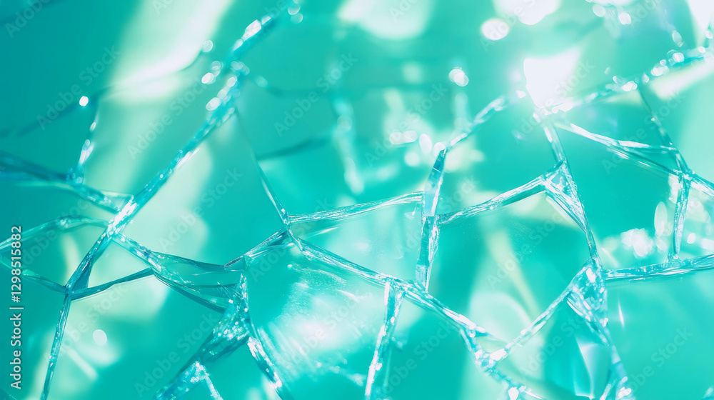 Poster abstract teal broken glass background with light bokeh effects for design projects