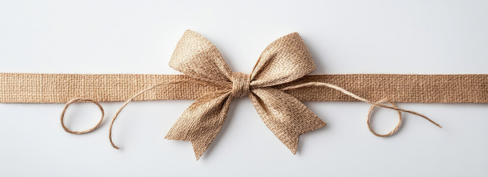 String with bow, mock-up for packaging and festive decor, isolated on a white background