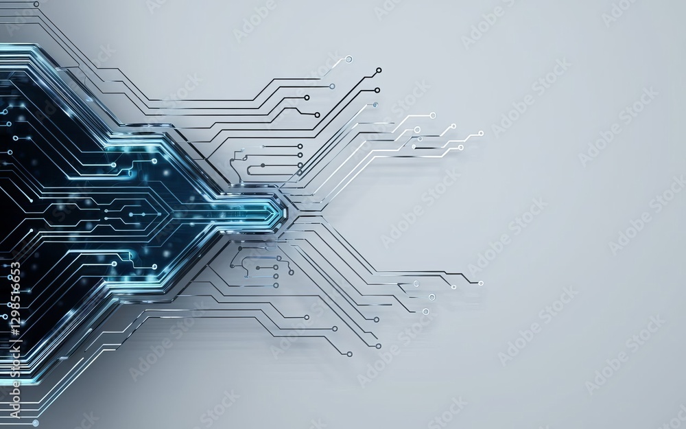 Poster abstract digital circuitry: this image showcases intricate digital circuits, glowing with energy, su
