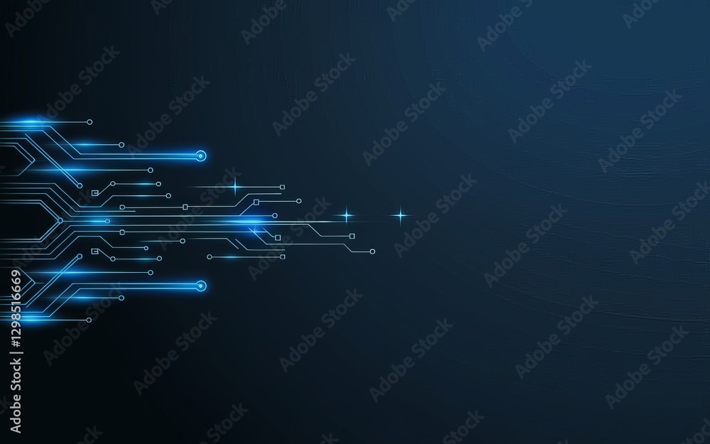 Poster digital circuitry: a futuristic and intricate digital circuit board with glowing blue lines and node