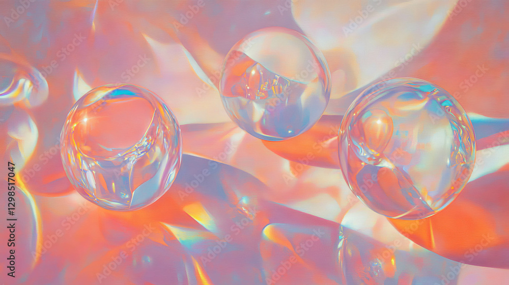 Poster ethereal background with translucent spheres and soft light for modern design