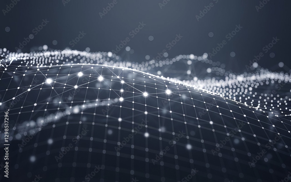 Poster digital network: abstract digital network illustration, wave of data points and lines, signifying th