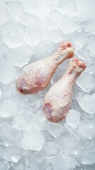 Fototapeta premium Fresh Chicken Legs on Ice for Culinary Use