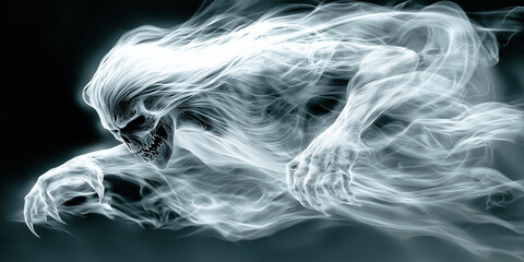 Ghostly wraith with glowing skull and smoke like body in dark fantasy art