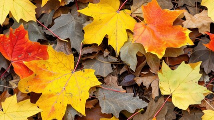 Fototapeta premium Colorful Fall Leaves Create a Seamless Abstract Pattern in Shades of Eggplant, Sage Green, Salmon, and Ice Blue