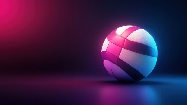A vibrant, illuminated volleyball sits on a dark surface, showcasing dynamic colors and modern design.