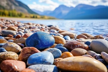 Breathtaking nature landscape mountain lake shore stone collection scenic viewpoint tranquil environment