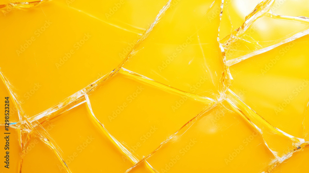 Poster abstract yellow broken glass pattern with web-like cracks for creative design