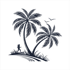 Obraz premium create a coconout tree silhouette vector icon desing with a white background 