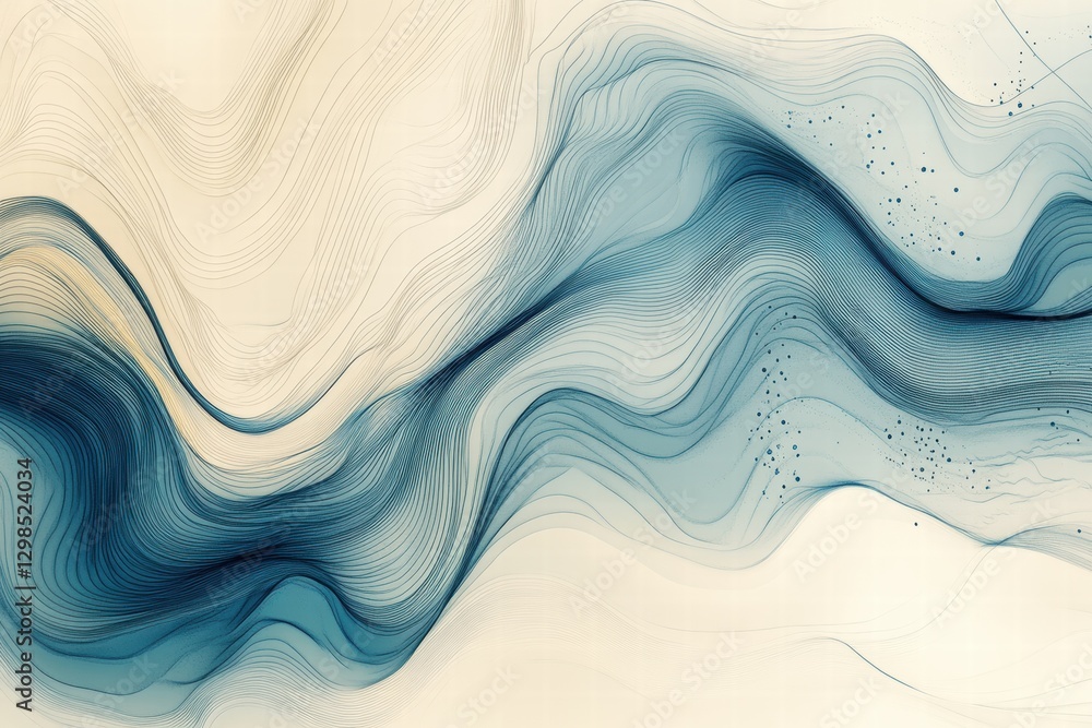 Poster Abstract lines create a flowing, wavy pattern in shades of blue on a light background. Generative AI