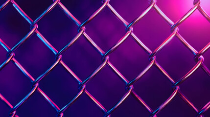 Neon chain link fence texture with vibrant purple and pink background for artistic design
