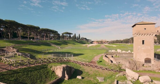 Circus maximus. Italian architecture editorial video. Rome city street. Ancient city video.