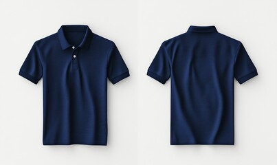 Dark blue polo shirt mockup, front and back view on a white background