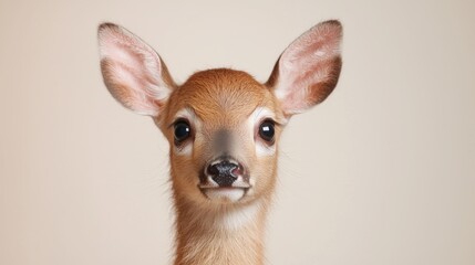 Fototapeta premium Fawn portrait, studio shot, neutral background, wildlife