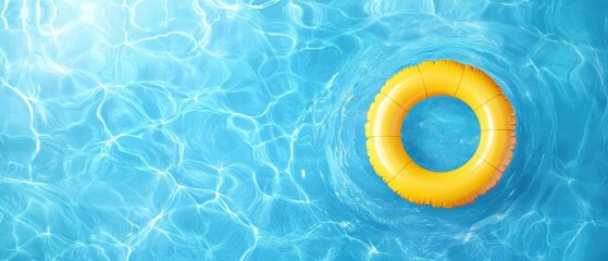 Summer Pool Background Featuring a Bright Yellow Float Ring in Clear Aqua Water, Perfect for Relaxation and Fun in the Sun