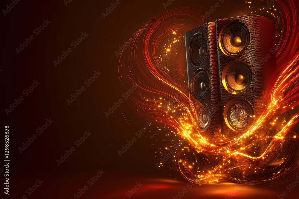 Poster 3d speakers generate vibrant light waves in a dark environment for an immersive sound experience. ge