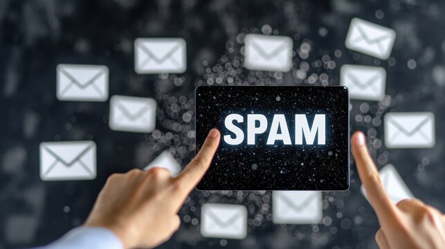 Identifying spam emails digital workspace graphic representation online environment close-up view cybersecurity awareness